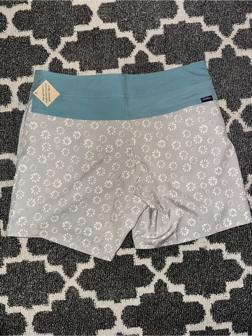 Chubbies Light Gray Floral Swim Shorts with Teal Trim